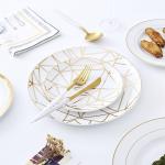 High Gloss Glaze Contemporary Porcelain Dinnerware Hand Drawing Gold Plating