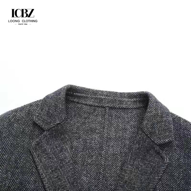 Leather Herringbone Cashmere Coat for Men Autumn and Winter Double-sided Plaid Suit Jacket