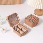 Luxury vintage printed cork jewelry box Portable travel earrings ring necklace