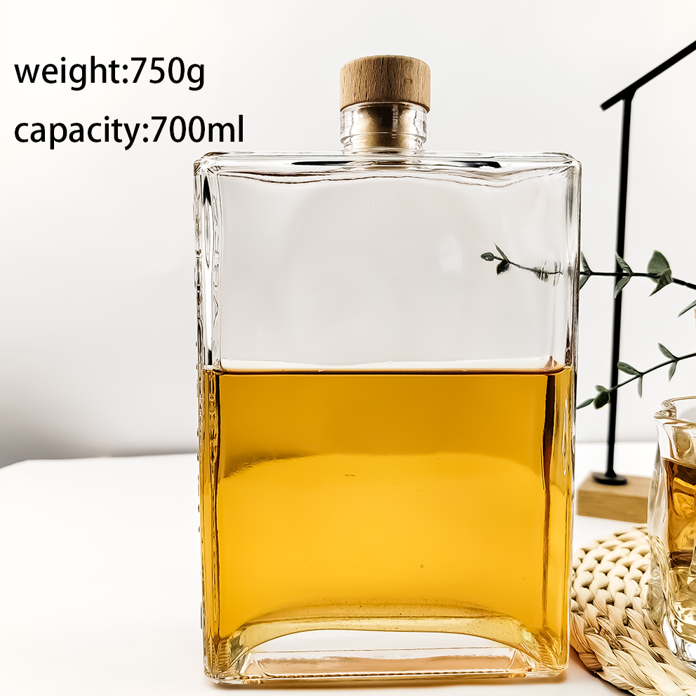 200ml Transparent Whiskey Glass Bottle with Lid The Newest Flat Bottom Square Design
