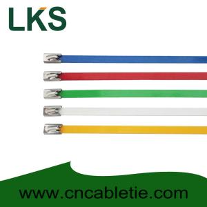 China 4.6*200mm 201,304,316 grade epoxy polyester coated Ball-lock stainless steel cable ties wholesale