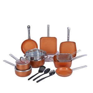China Oven safe Orange Aluminum Cookware Set With Silicone Grip wholesale