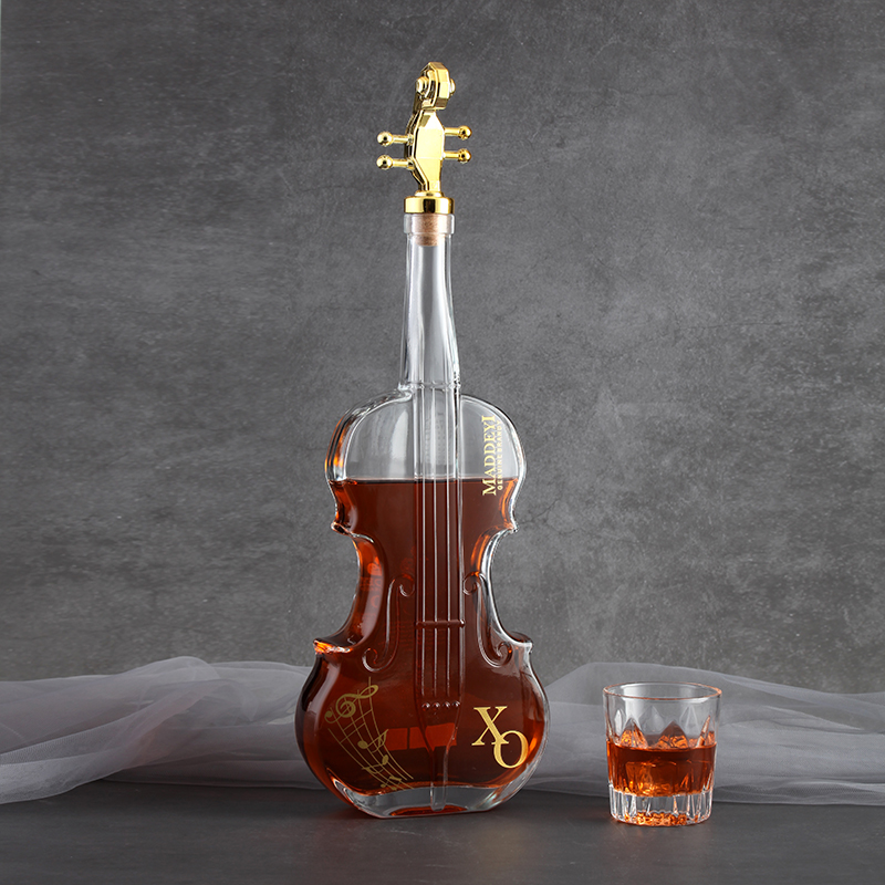 350ml 500ml 750ml 1000ml Guitar Shape Glass Bottles With Gold Lid For Whiskey Liquor