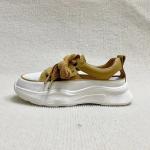 Yellow Leather Flat Sandals With Round Head Lace Up For Summer