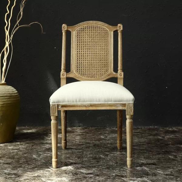 Event french antique style rattan back chair upholstered linen fabric with
