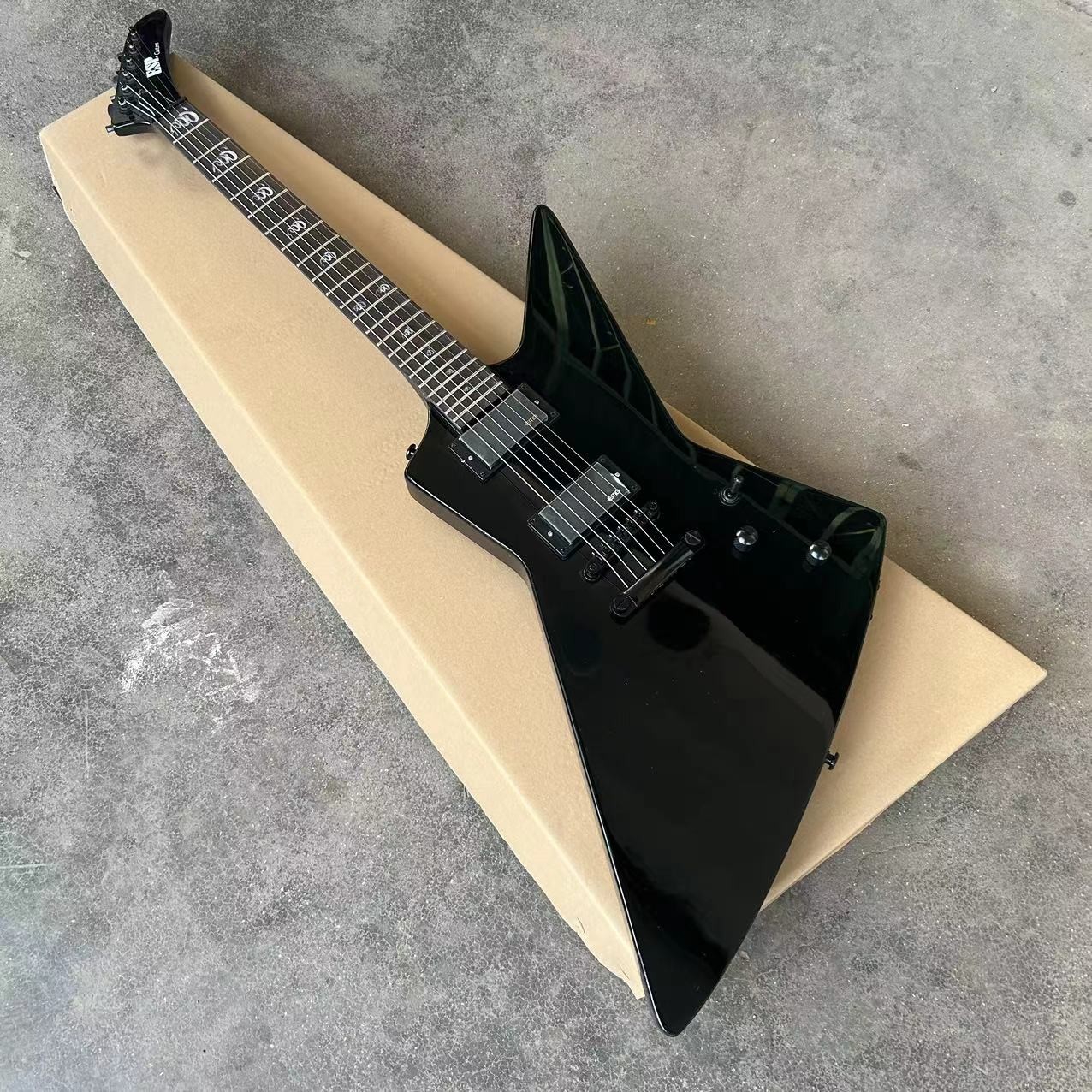 Custom special shape body ESP style electric guitar in black color glossing finish