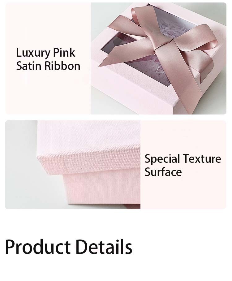 Customized Square Recentage Pink Gift Box With Ribbon