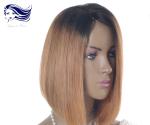 Ombre Glueless Human Hair Full Lace Wigs With Bangs Silk Straight