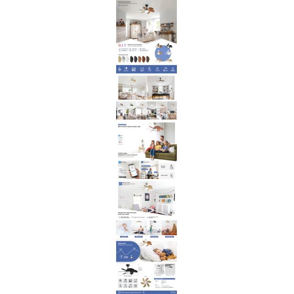 Decorative Small LED Ceiling Fan Modern 6 Wood Blade Smart Remote Control