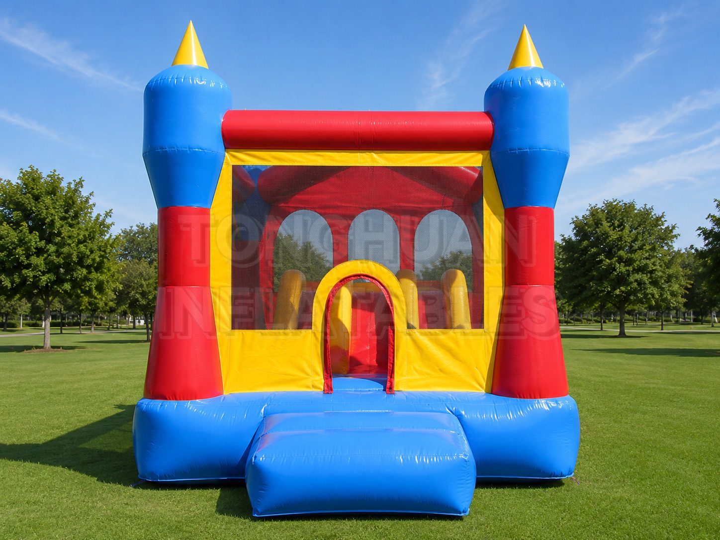 Custom Inflatable Bounce House with Side Slide and Castle Towers for Children Parks and Party Rental Business
