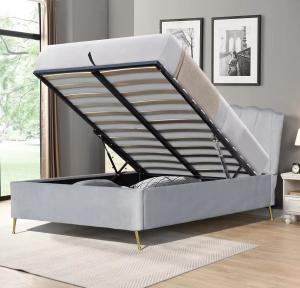 China Double Size Bsci Lift Storage Bed Frame Elegant Grey Velvet Fabric Ottoman wholesale