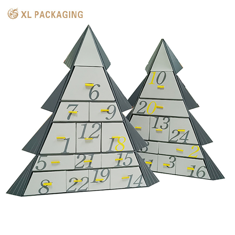 Countdown To Christmas With Luxury Gifting Exquisite 12/14-Drawer Christmas Tree Advent Calendar Custom Drawer Box Packaging With Gold Foil Accents