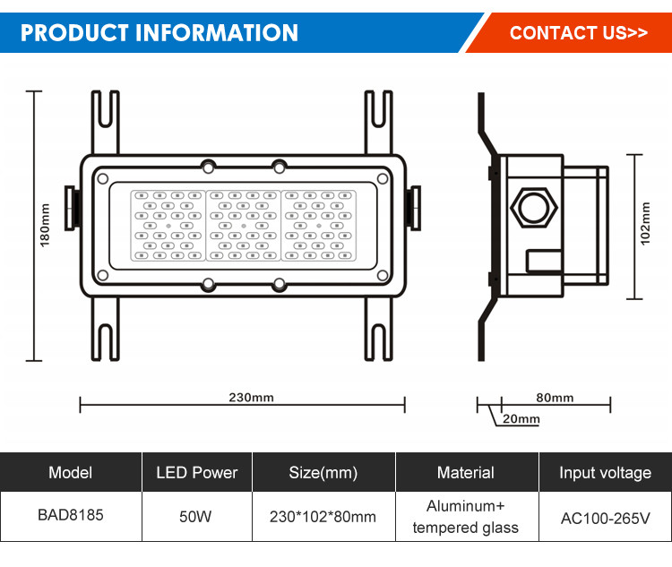 Ip65 50w Led Explosion-Proof Light For Subway Tunnel Waterproof