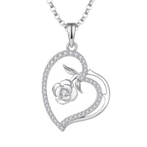 China YASVITTI Custom Women's Pendant Necklace Fine Jewelry Rhodium Plated Rose 925 Sterling Silver Heart Necklace wholesale