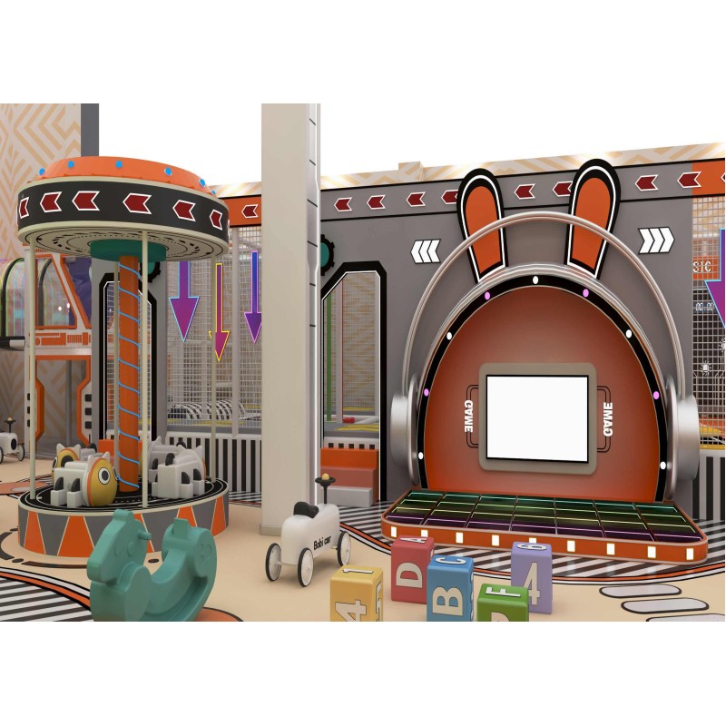 Futuristic Theme Indoor Trampoline Playground Multi Tier With Custom Graphics