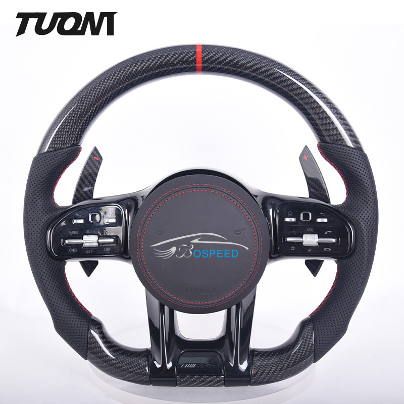 Black Leather Mercedes Benz Steering Wheel Carbon Fiber Car Accessories