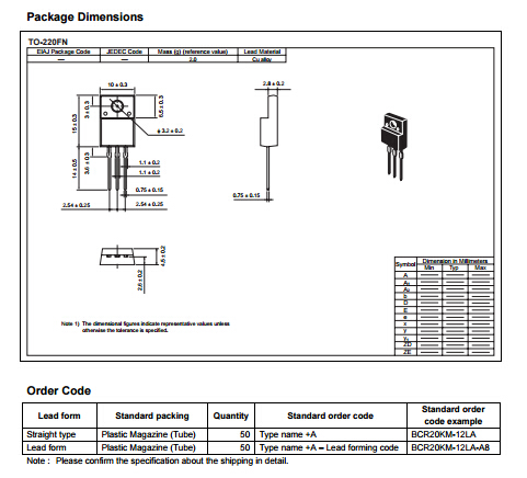 600 V 3 Pin Transistor Socket BCR20KM-12L Medium Power Insulated Type