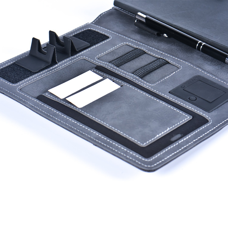 8000mAh Wireless Charging A5 Leather Power Bank Notebook With USB