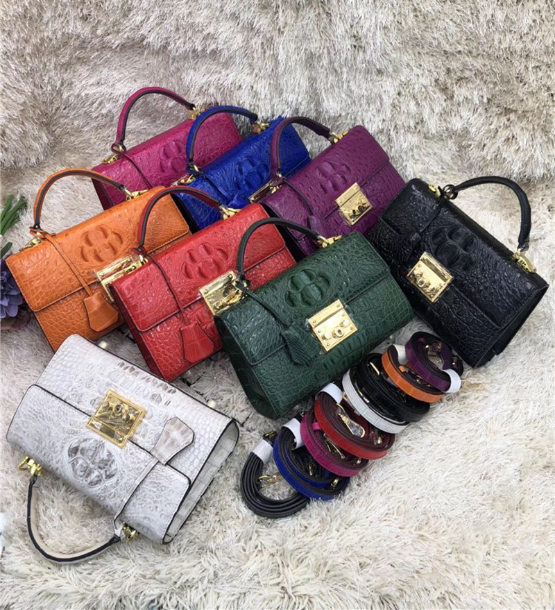 Genuine Alligator Skin Key Lock Closure Lady Small Handbag Authentic Crocodile Leather Women Flap Purse Shoulder Bag