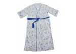 Ladies Cotton Jersey Blue Floral Printed Bath Robe Kimono Wrap Blue Piping 3/4