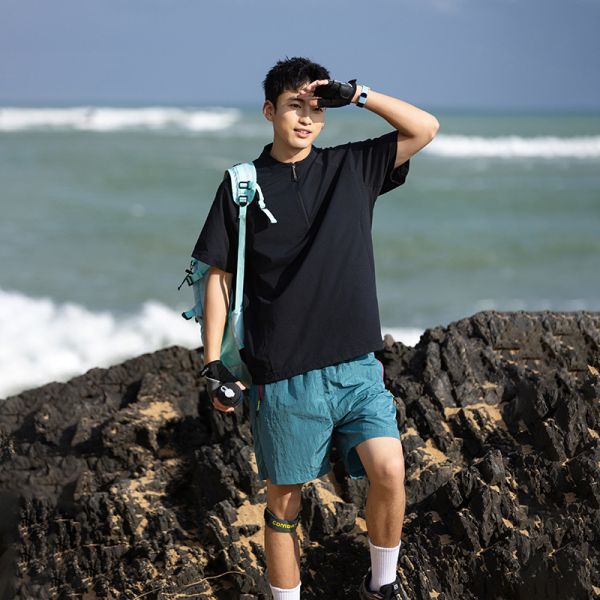 Summer Outdoor Moisture Wicking Quick Dry Sun Protection Versatile Hiking Trekking Stand Collar Couple Short Sleeve T-Shirt