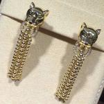Panther Shaped Diamond Earrings , 18K Yellow Gold Vintage Earrings