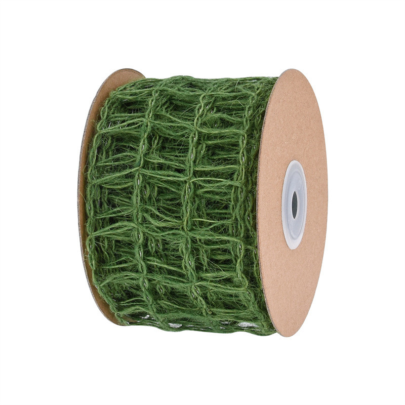 Hollowed Green Burlap Ribbon 63mm Burlap Fabric Ribbon ISO14001