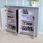 Melamine MDF Diamond Cut 100cm Mirrored Shoe Cabinet