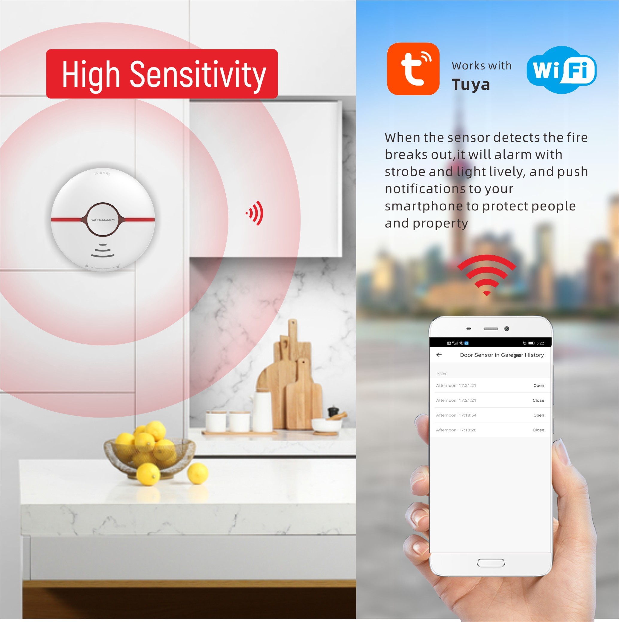 Tuya App Control Photoelectric Optical WIFI Smart Smoke Detector For Home Security