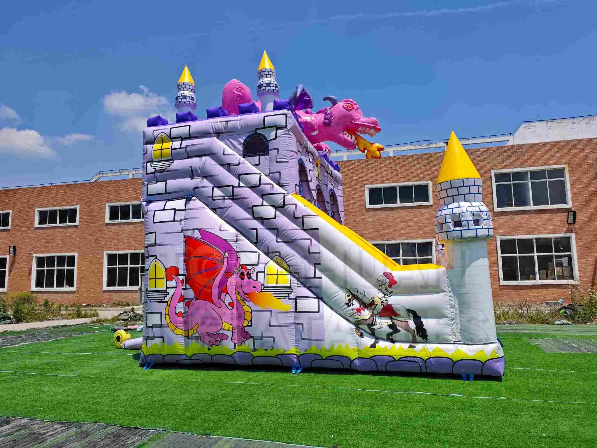 Custom Dragon Castle Inflatable Slide with Dual Lanes Climbing Wall and Tower Design for Kids Party Rental School Carnival and Outdoor Event Projects