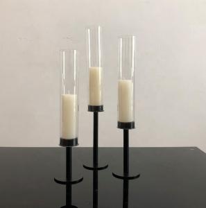 China Black Metal Taper Candle Holders Candlesticks Candelabra 3 Pcs Set 54cm wholesale