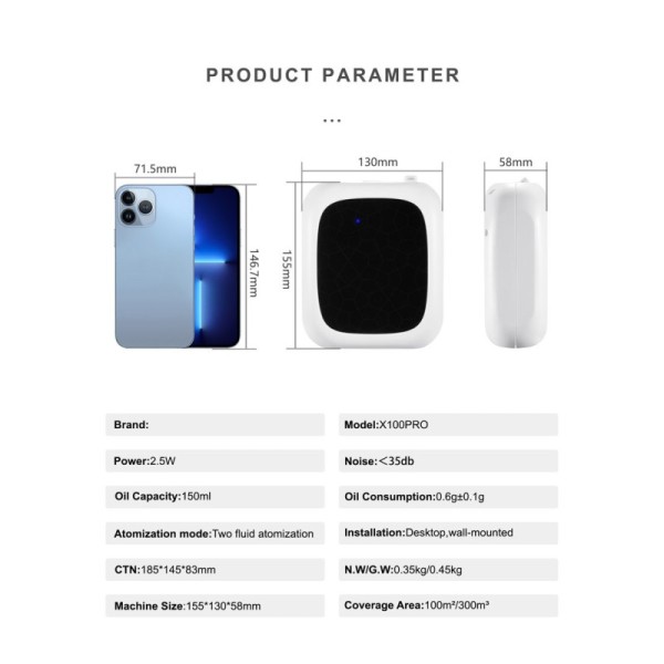 2.5W Two Fluid Atomization Wall-Mounted Aroma Diffuser Machine for Eco-Friendly Hotel Use
