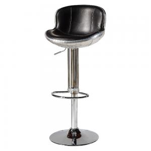 China Disc Base Aluminium Aviation Black Leather Bar Stool Chairs Height Adjustable wholesale