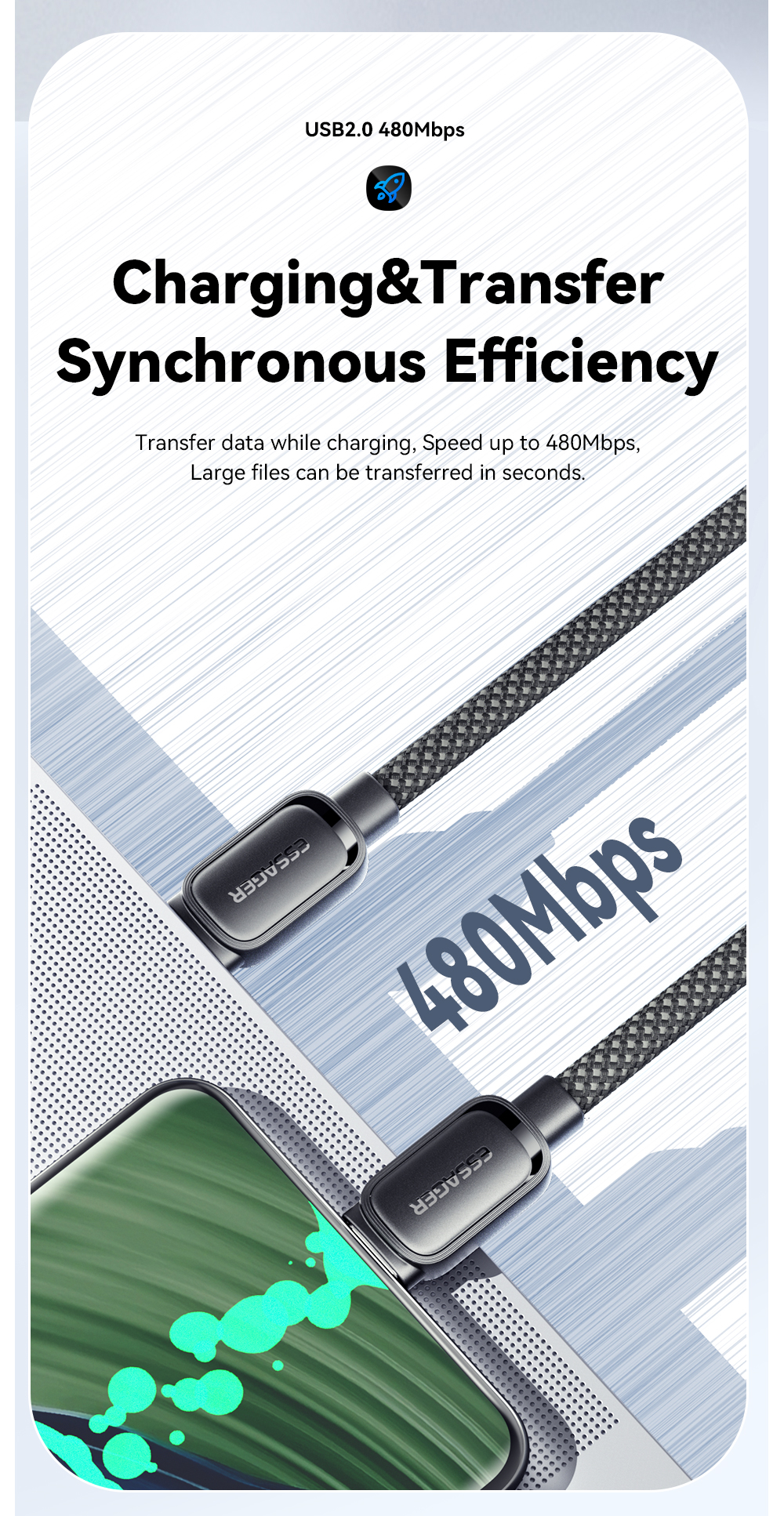 USB A To USB C Magnetic Cables Fast Charging 100W ES-X56 Series