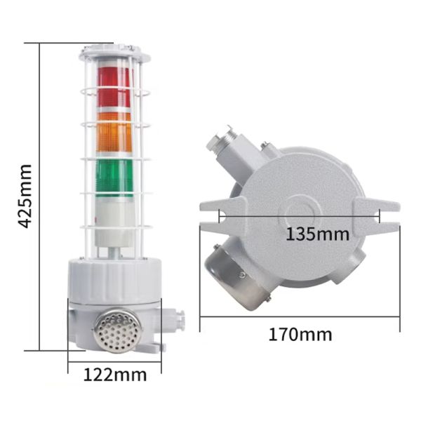 180dB High Decibel Explosion-Proof Audible Visual Alarm / Tri-color Explosion-Proof Sound and Light Alarm Ex d II CT6 Gb Industrial Warning Indicator