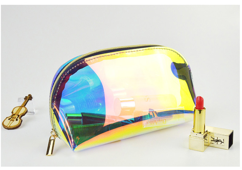 Eco Friendly Transparent Travel Holographic TPU Cosmetic Bag With Zipper