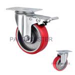 4 Inch Medium Duty Red Polyurethane Tread Iron Core Swivel Total Brake Caster