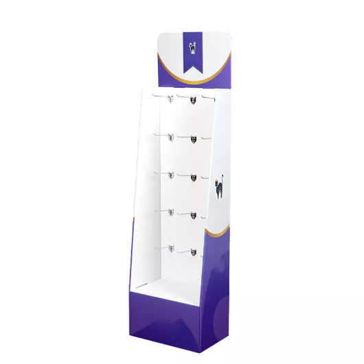 Pet Store Display Stand , Cardboard Floor Display Stand With Peg Hooks