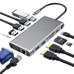 12-In-1 USB Type-C Docking Station HDMI 1080P 60Hz 2*HDMI VGA RJ45 4*USB Audio