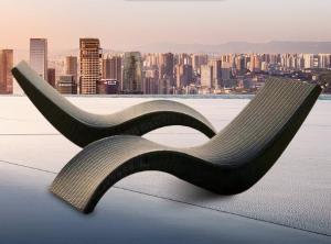 China Eco Friendly Beach Swimming Pool PE Rattan S Shaped Lying Bed Lounge Leisure Chair Table wholesale