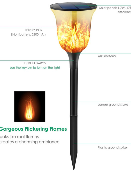 96 Leds Outdoor LED Garden Lights Flame Appearance For Decoration Rainproof