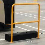 A Strong Rubber Flooring Floor-Mounted Barrier Safely Stops Moving Material