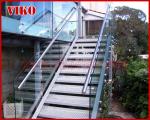 Double Steel Plate Staircase VK52S Tread beech ,Railing tempered glass, Handrail