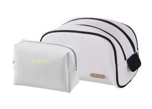 China Multi - Functional Travel Makeup Pouch Separate Bag PU Leather Double Zipper wholesale