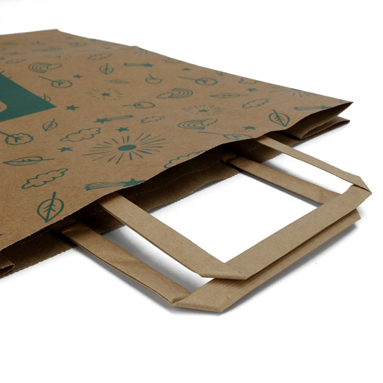 Flexo Printing Recycled Flat Handle Paper Bag Biodegradable Plain Brown Kraft Paper Bag