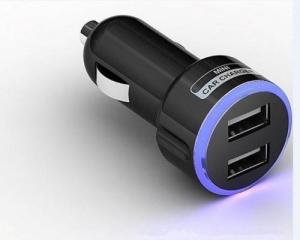 China 5V2.1ANew Mini Dual USB Car Power Quick Charger Charging Auto Adapter Blue LED Light Black on sale