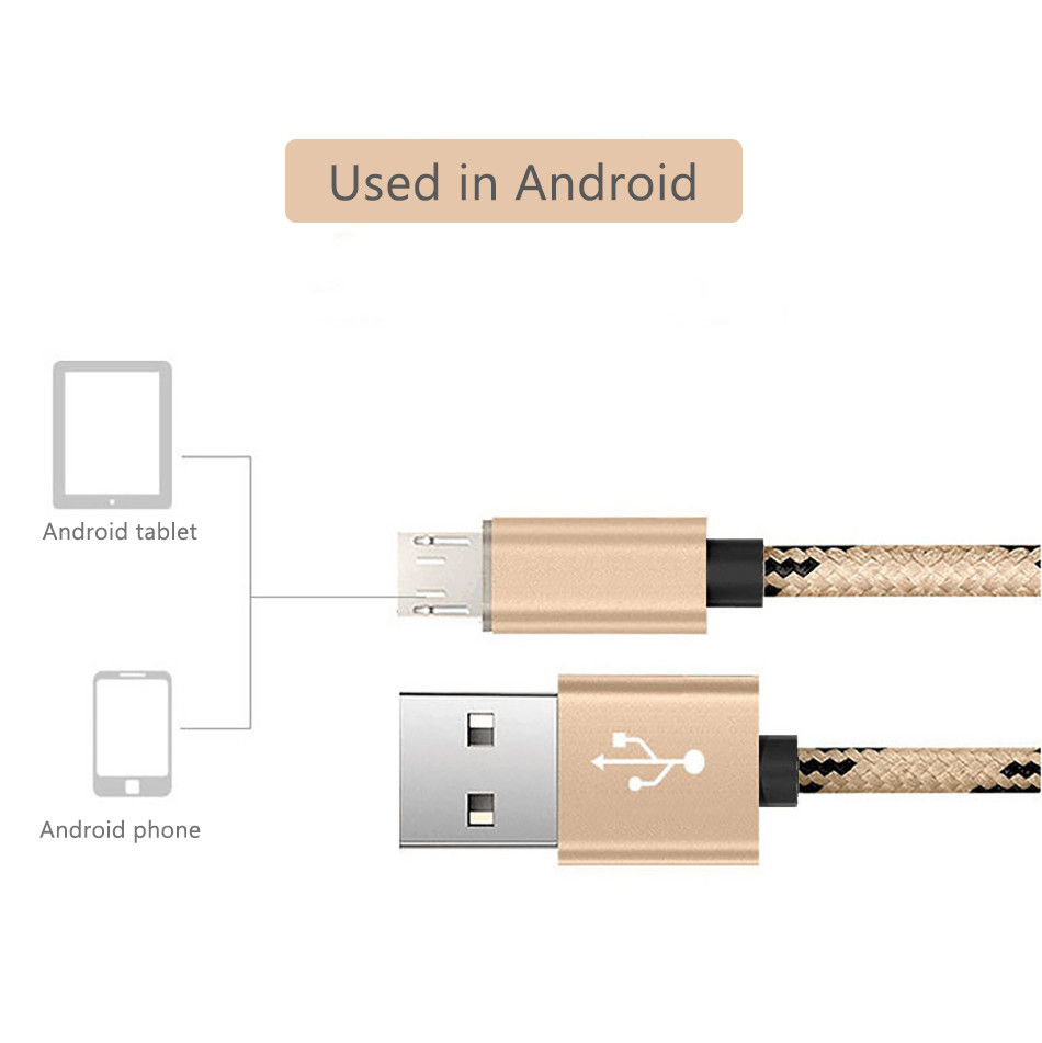 1m 3ft Fast Charging Micro USB Data Cable Nylon Braided Data Sync