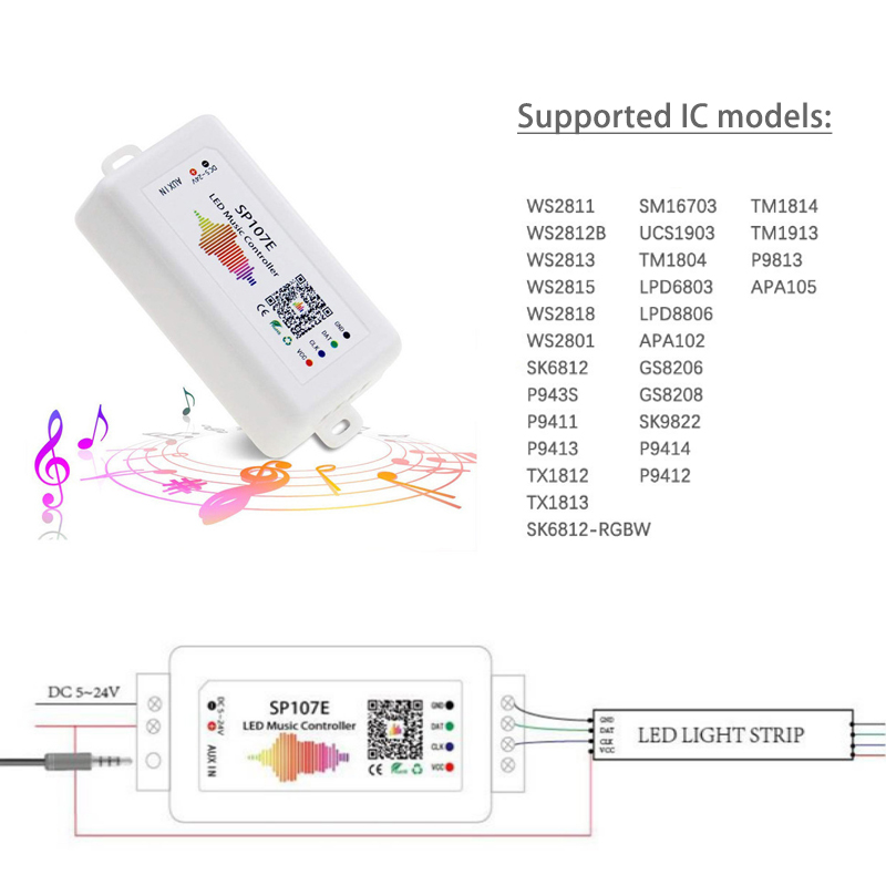 Smart SP107E Bluetooth LED Music Controller Remote Control DC 24V