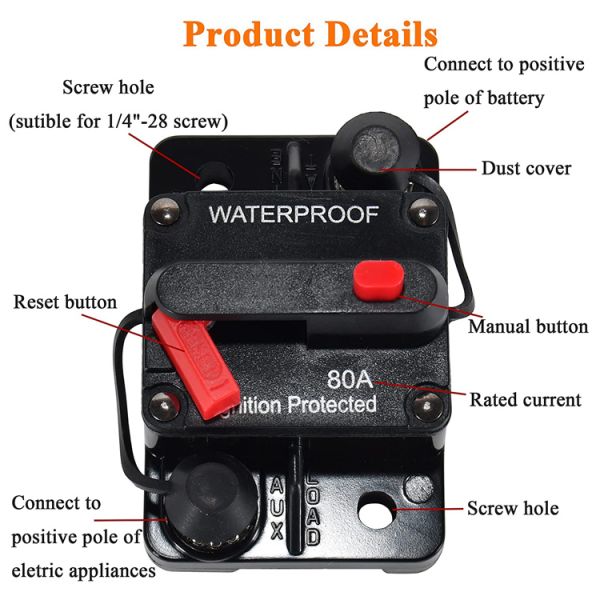 Thermoset Plastic Automotive Circuit Breakers / Hi Amp Breakers 80A