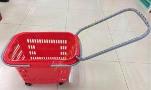 China Extensible Draw Bar Shopping Basket With Wheels And Handle , Grocery Basket On Wheels wholesale